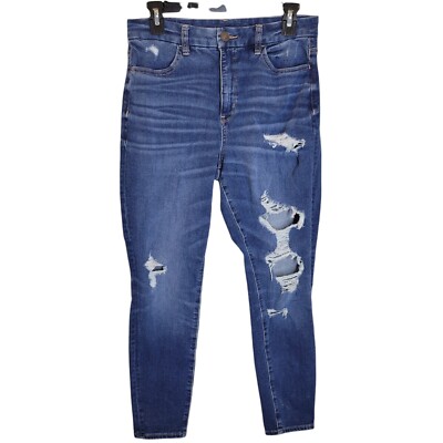 American Eagle Womens Size 6 Blue Solid Curcy High Rise Ripped Jegging Jeans