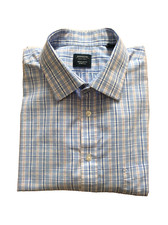 Arrow men's XL 17-17 1/2 34/35 reg fit stretch cott blend dress shirt blue plaid