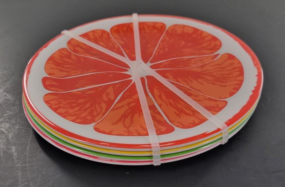 Melamine Plates Set Of 4 Citrus Slice Fruit in Four Colors 9" Salad ...