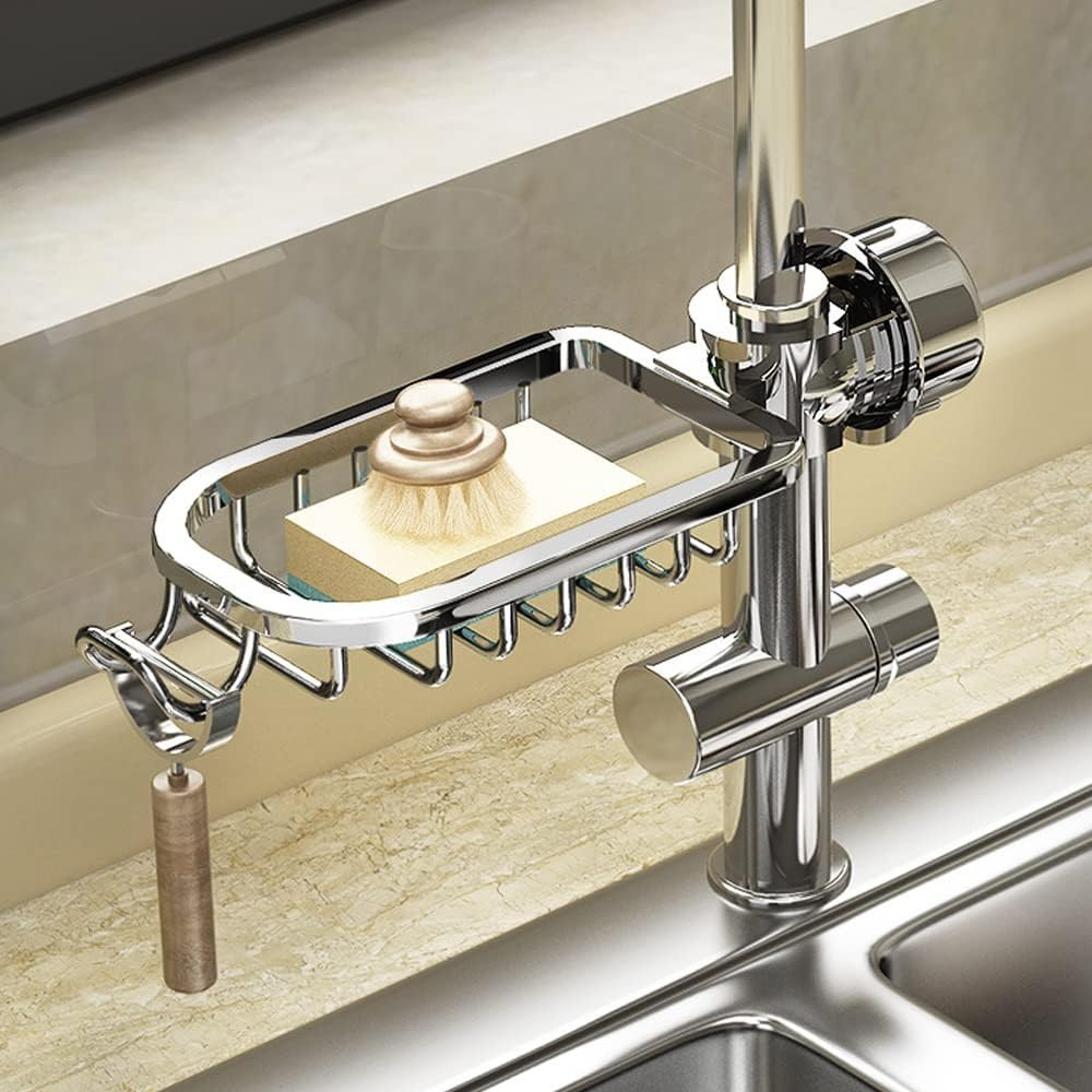 Silver Over-the-Sink Faucet Sponge Caddy Kitchen Organizer for Easy Access-image