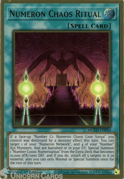 MGED-EN050 Numeron Chaos Ritual Premium Gold Rare 1st Edition Mint YuGiOh Card