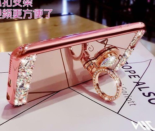 Mirror Bling Diamond Rhinestone Ring Kickstand Soft Case Cover For Various Phone - 第 3/10 張圖片