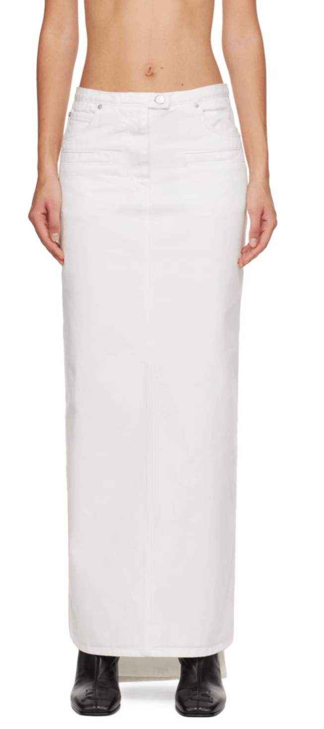 COURREGES Seven-Pocket Denim Maxi Skirt in White NWT Size 4