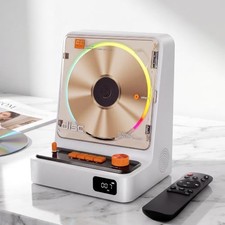 Vertical CD Player, 5200mAh Bluetooth CD Players for Home with White-Orange