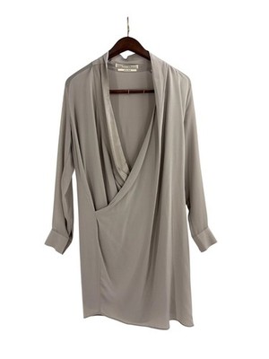 grey silk shirt dress Belted silk-blend satin shirt dress - gray