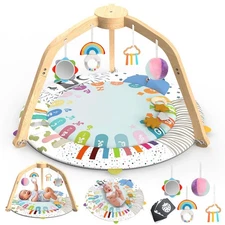 Wooden Baby Play Gym: Baby Activity Mat with 5 Developmental Zones - Baby Gym...