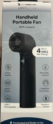 TechRebellion Airflow Handheld Mini Fan Rechargeable 5-Speed Black
