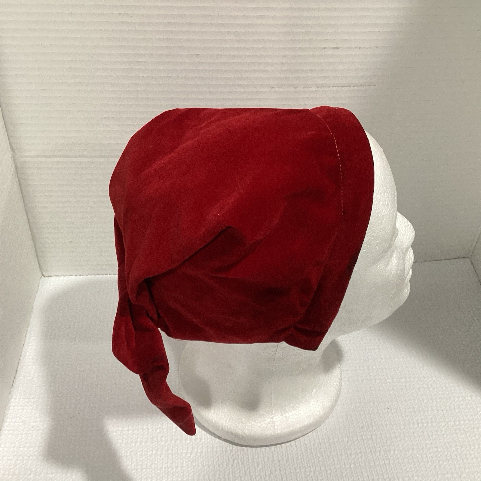 Vintage Red Velvet Headband  Headscarf With Bow Hat Lined