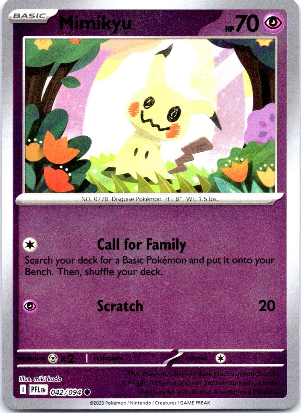 MIMIKYU 042/094 COMMON PHANTASMAL FLAMES POKEMON REVERSE HOLO NEAR MINT