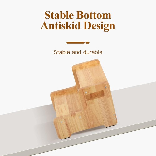 Wooden 2 Step Stool with Handles Super Sturdy Stairs for Kitchen and Bathroom - Picture 7 of 7