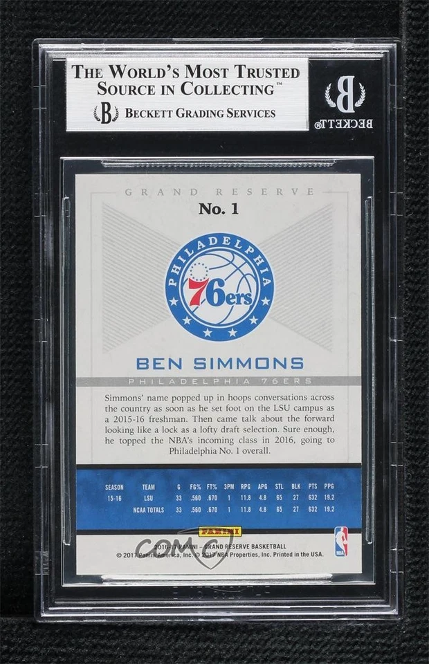 2016-17 Panini Grand Reserve Vintage Ben Simmons #1 BGS 9 MINT Rookie RC - Image 2 of 2