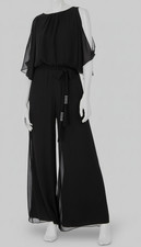 MSK Women's Black Scoop-Neck Wide-Leg Self-Tie Blouson Jumpsuit Size S