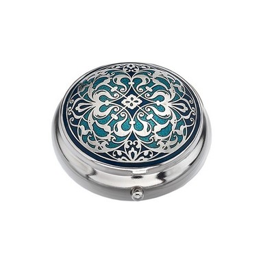 Pillendose versilbert Arabesque Design blau nagelneu und verpackt