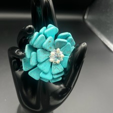 Vintage AeraVida Style Turquoise & Pearl Flower Brooch Pin Exotic Chic