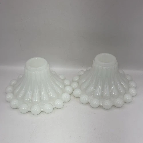 Set of Vintage Anchor Hocking White Milk Glass Berwick Boopie Candle Holders