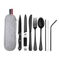 Reisebesteck Camping Besteck To Go, 9-Teilig Edelstahl Outdoor Schwarz