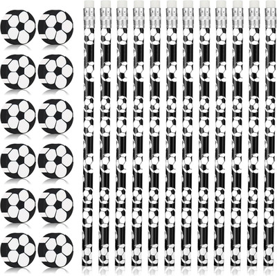 12 Stück Fußball Bleistifte mit 12 Fußball Radiergummi Bleistiftanzug, Fußball M