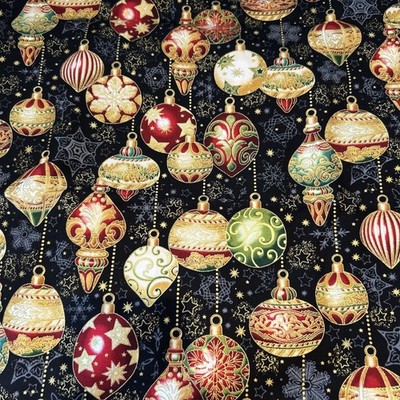 Robert Kaufman Holiday Flourish Quilting Fabric Cotton 1.6 Yards Fancy Ornaments