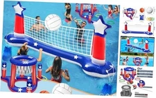 Pool Volleyball Net & Basketball Hoop & Ring Toss, 3-in-1 Large Inflatable
