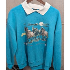 Vintage 1990 Running Horses Sweatshirt Pullover XL Jerzees WMNS