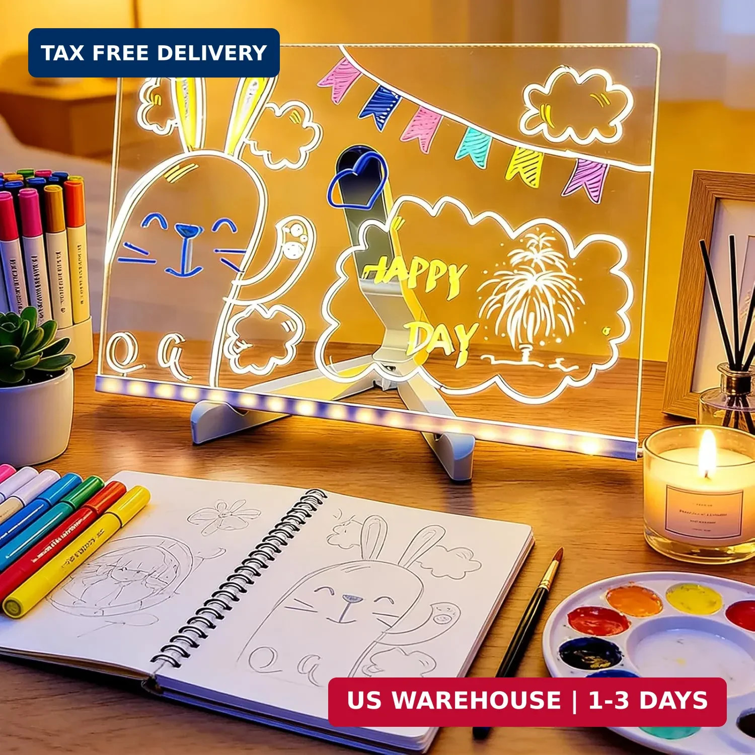Portable LED Note Board with 7 Colors，Luminous Drawing Board，Light Board for Dra