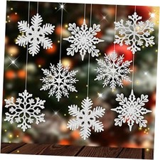 40 Pack Christmas Snowflake Ornaments 4 Inch Plastic Glitter Snowflake Silver