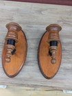 Vintage Pair of 8"Rustic Farm House Wood Metal Oval Candle Holders Wall Sconces  — photo 1