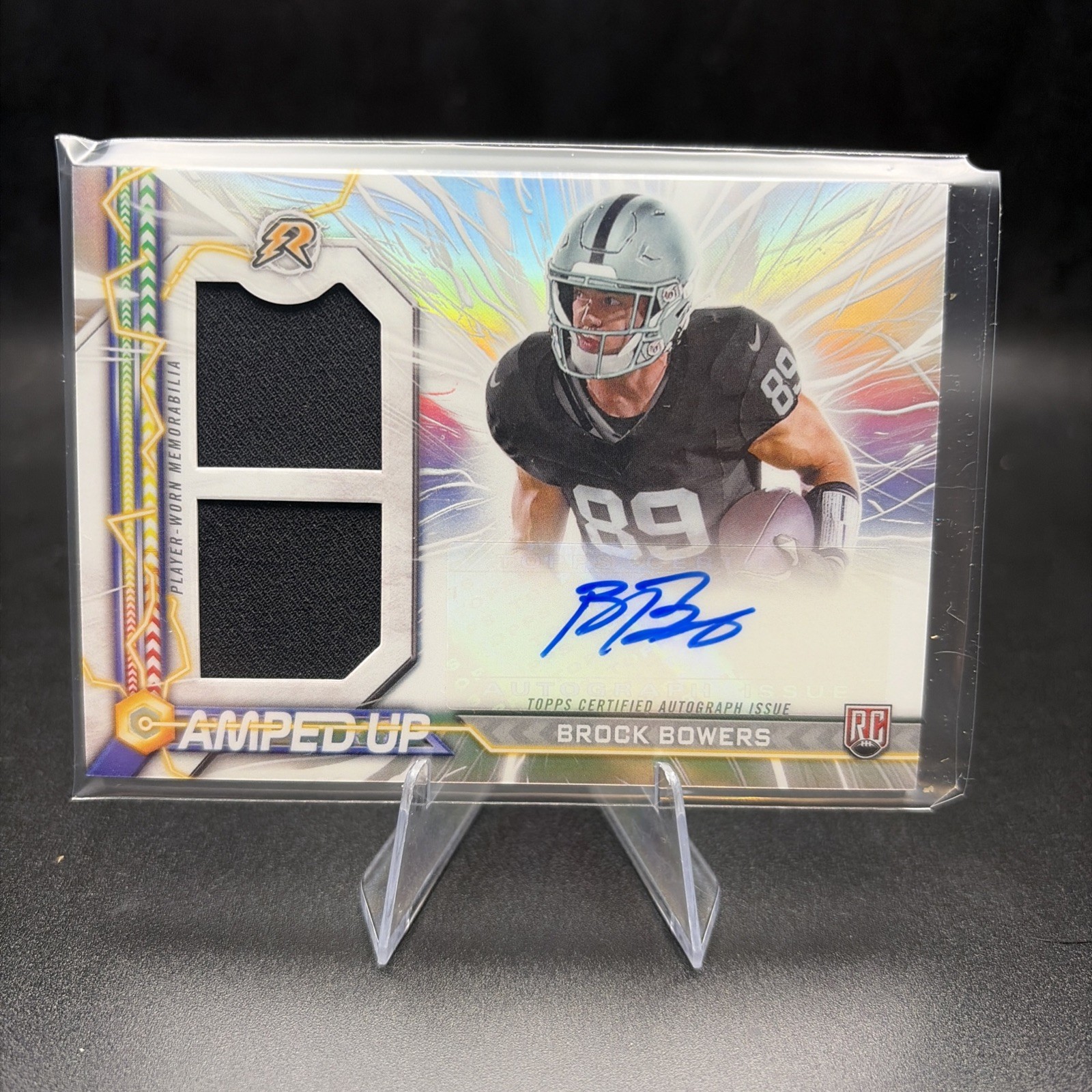 2024 Topps Resurgence Brock Bowers Amped Up Rookie Patch Auto RC #AU-BB Raiders