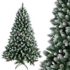 4-7ft Christmas Tree Artificial Snow Flocked Pine /w LED Lights Xmas Decorations