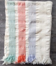 Vintage Handwoven Wool Textured Throw Ivory with Colored Stripes