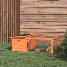 Image of Rabbit Hutch Outdoor, Guinea Pig Hutch with Run & Openable Roof, Orange
