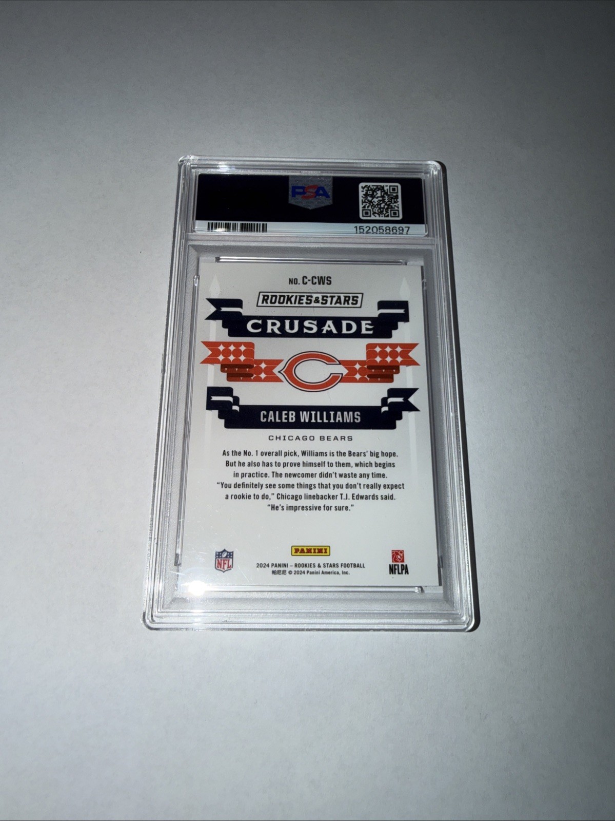 Caleb Williams 2024 Rookies & Stars Crusade Red Plaid Rookie Card PSA 9 C-CWS view 2