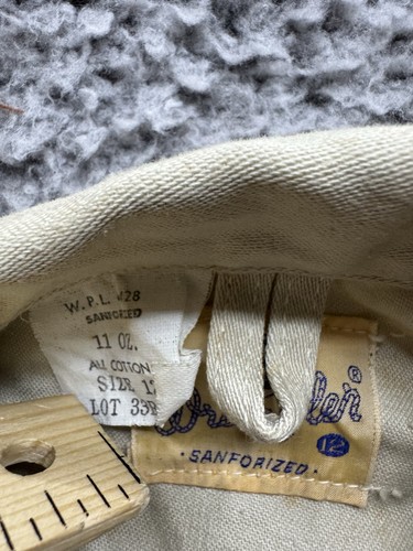 Vintage Wrangler 1950’s off white Dot Tacked Pleated Font 3 Denim Jacket Size 12 - Picture 8 of 18