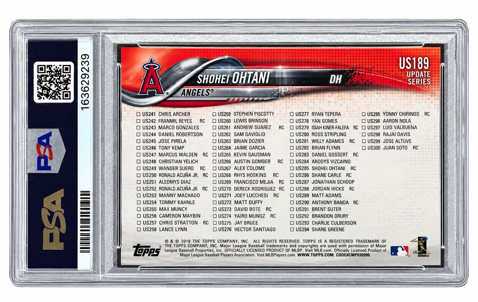 2018 Topps Update #US189 Shohei Ohtani Angels Rookie Card PSA Mint 9 view 2