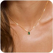 FUNEIA Diamond Necklaces for Women 14K Gold Plated Emerald Birthstone Necklace f