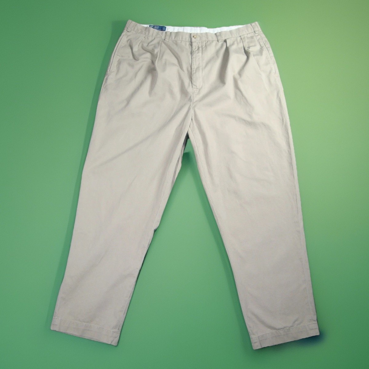 Polo Ralph Lauren Andrew Pant Chinos Mens 44 B x 32 Pleated BIG Khaki Cotton *