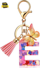 Initial Letter Keychain for Women Girl Bag Charm Butterfly Tassel Keychain for W