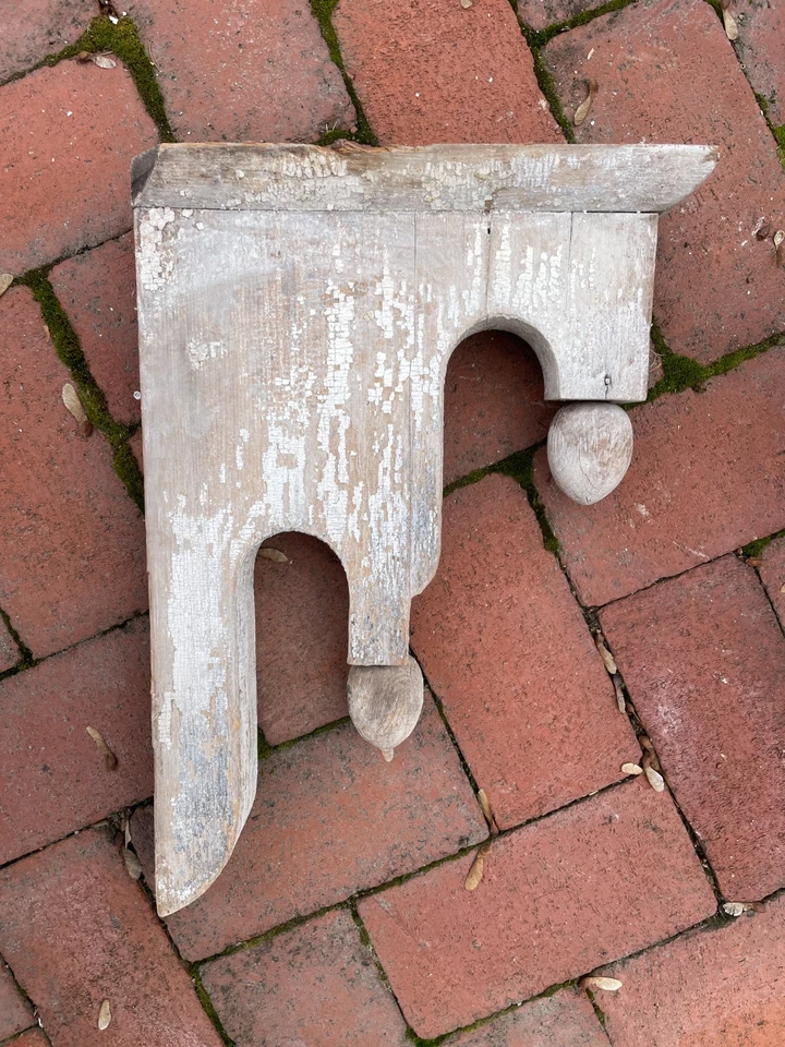 Antique Salvaged WOOD CORBELS Matching Pair but Two Sizes, w/Chippy White Paint - Image 4 of 4