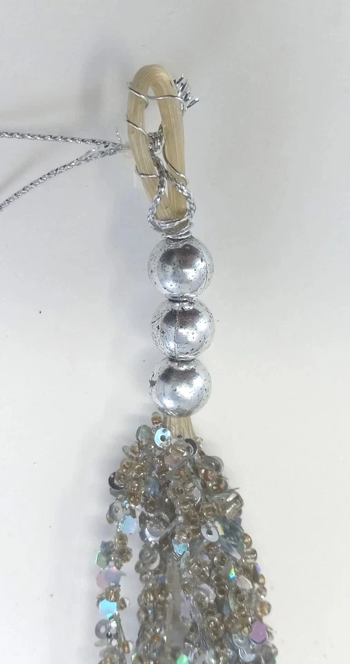 Vtg Silver Sequined Bead Tassel Ornament Lot 6 Hanukkah Christmas Decoration 11" - Image 4 of 4