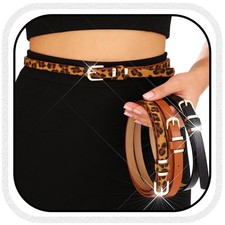 Women Leather Belt 3 Pack Adjustable Skinny Belt Gold Fashion Jeans Dress