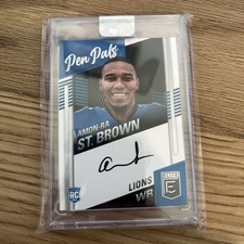 2021 Donruss Elite Amon-Ra St Brown Pen Pals Black Rookie On Card Auto RC PP-ASB