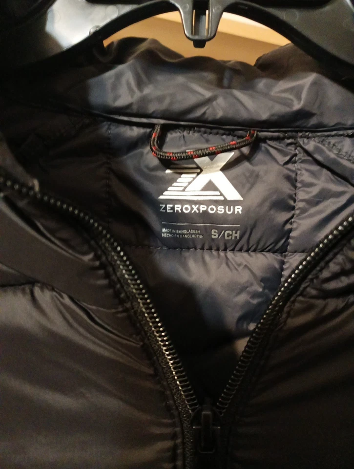 Chaqueta acolchada acolchada negra Zero Exposure para hombre cremallera completa talla pequeña Foto 2 de 3