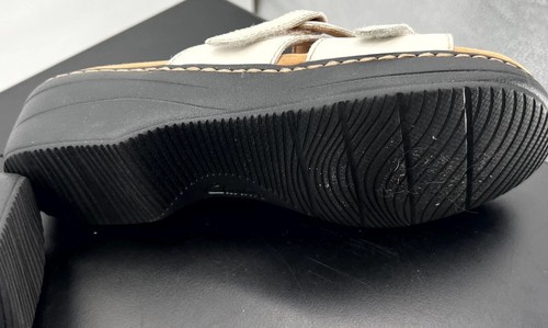 Clarks Sandals White Leather Hook Loop Comfort Slip On Slide Wedge Sandal 9N - Picture 9 of 12