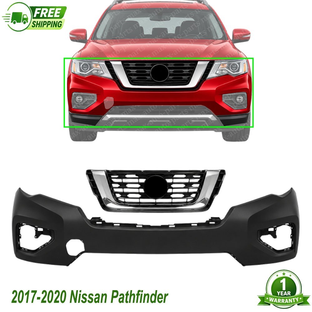 Front Bumper Cover Paintable & Grille Assembly For 2017-2020 Nissan Pathfinder