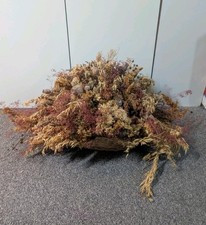 Dried Flower Wheat Arrangement In Wicker Basket Botanical Rustic Decor Vtg CB49