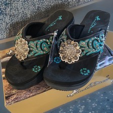 Montana WEST WEDGE PLATFORM SANDAL / FLIP FLOP NEW Turquoise Size 10  Rare 