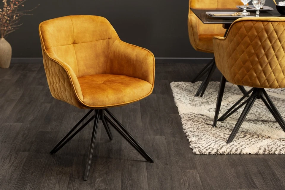 Drehbarer Design Stuhl EUPHORIA - FARBWAHL Samt - mit Armlehne, Metallgestell - Bild 2 von 4