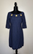 Lilly Pulitzer Sz 10 Shana Shift Dress Navy Blue Floral Eyelet Embroidered 13942
