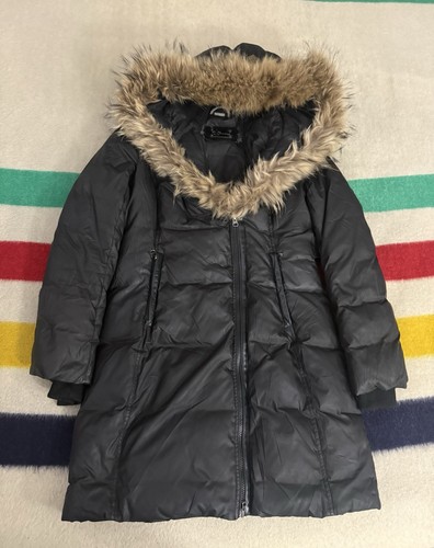 Women’s Mackage Kay Down Puffer Fur Trim Jacket Parka Size Medium M Black