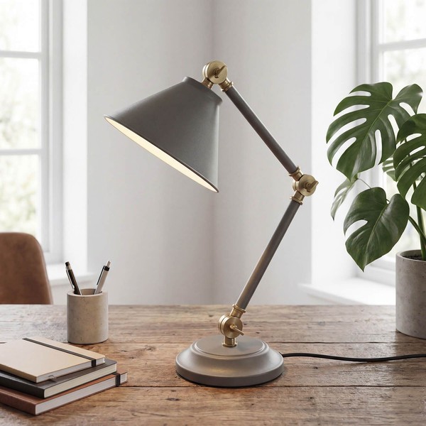 Graue Schreibtischlampe Verstellbar Industrial Design E27 Tischleuchte BüRo-image